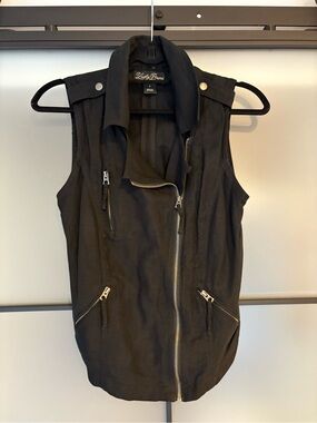 Lucky Brand Black Sleeveless Moto Vest with Silver Zippers